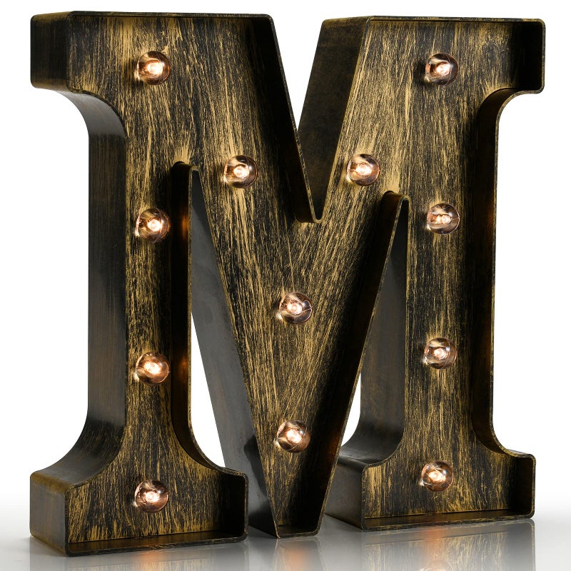 Pooqla Vintage Light Up Marquee Letters with Lights â€“ Illuminated Industrial Style Lighted Alphabet Letter Signs - Coffee Bar Apartment Bedroom Wall Home Initials Decor - M - Image 1